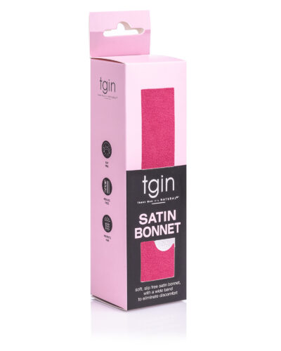 tgin pink soft slip free satin bonnet with wide band to eliminate discomfort.